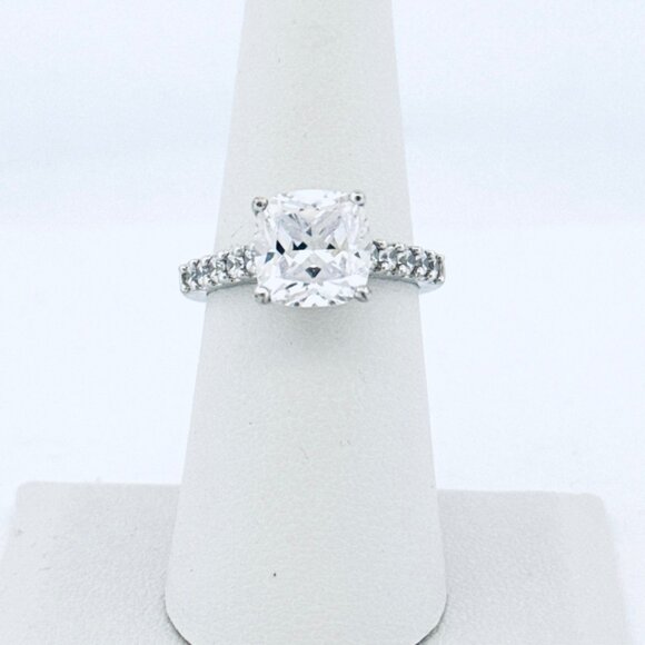 Estate Sterling Silver 925 Engagement Ring CZ Size 7, 4.0g Pave Band Bridal - Picture 1 of 12